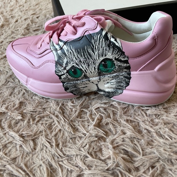 Gucci Rhyton Sneakers Mystic Cat Printed Pink Leather WOMEN 7 US or 36.5 EU - Picture 10 of 11
